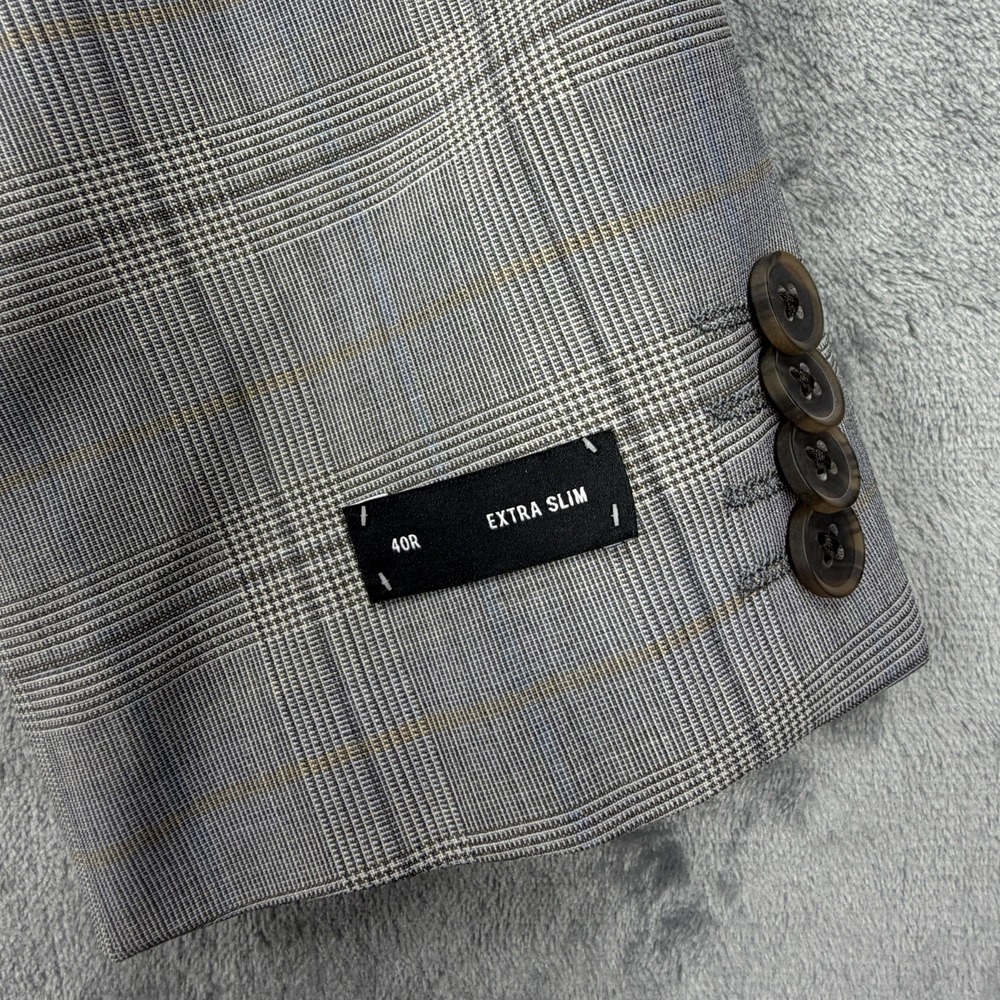 Express Mens Blazer 40R Extra Slim Gray Plaid 4 Way Stretch Wool Sport Coat NWT - Picture 4 of 11